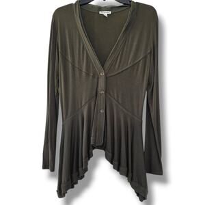 Y2K Green Babydoll Top Long Sleeve Cardigan Size S Fairy Whimsy Goblincore